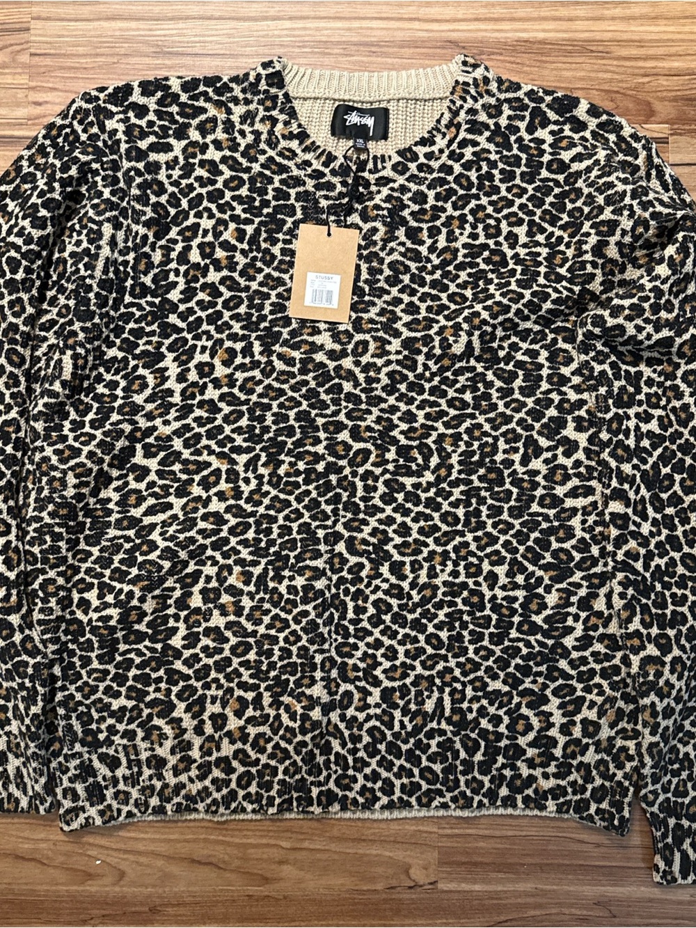 Stussy Men’s Leopard Crewneck Sweater - Tan, Black